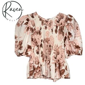 Express floral puff sleeve peplum top Size S